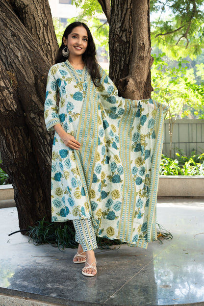 Blossom Breeze Straight Kurta Set With Dupatta