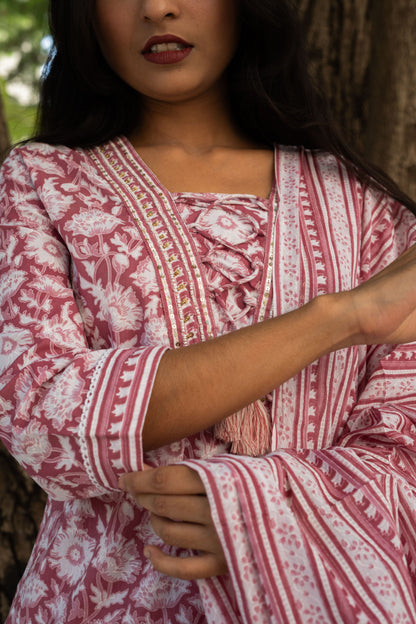 Violet Floral Whispers A-Line Kurta Set With Dupatta