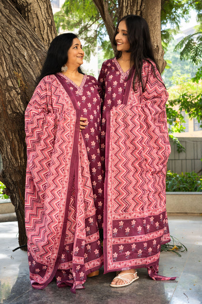 Royal Plum Straight Kurta Set With Dupatta