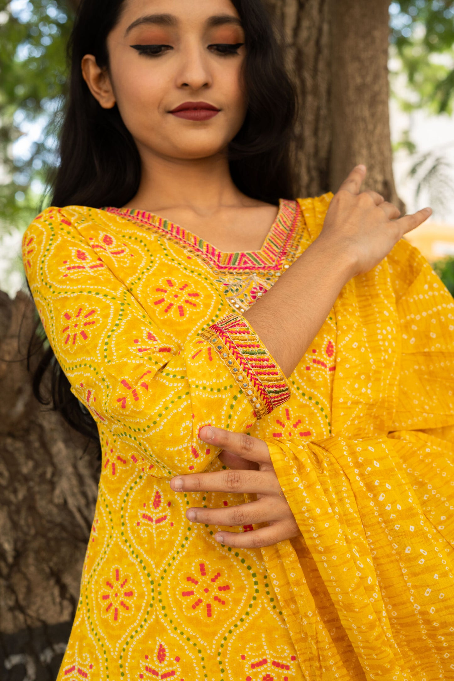 Daffodil Dreams Bandhani Straight Kurta Set With Dupatta