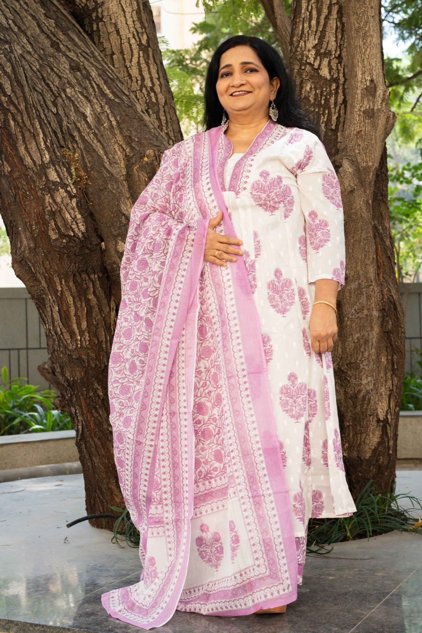 Whispering Lavender Florals A-Line Kurta Set With Dupatta