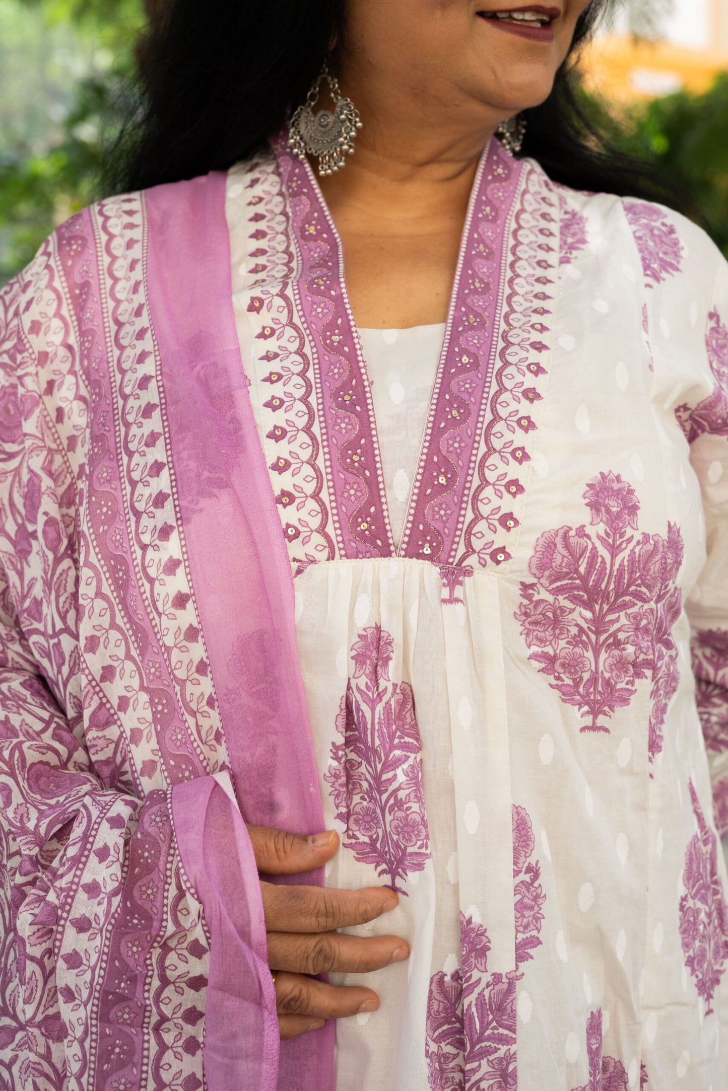 Whispering Lavender Florals A-Line Kurta Set With Dupatta