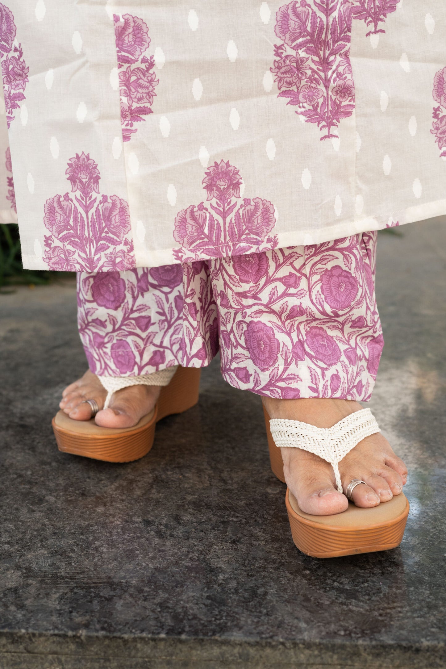 Whispering Lavender Florals A-Line Kurta Set With Dupatta