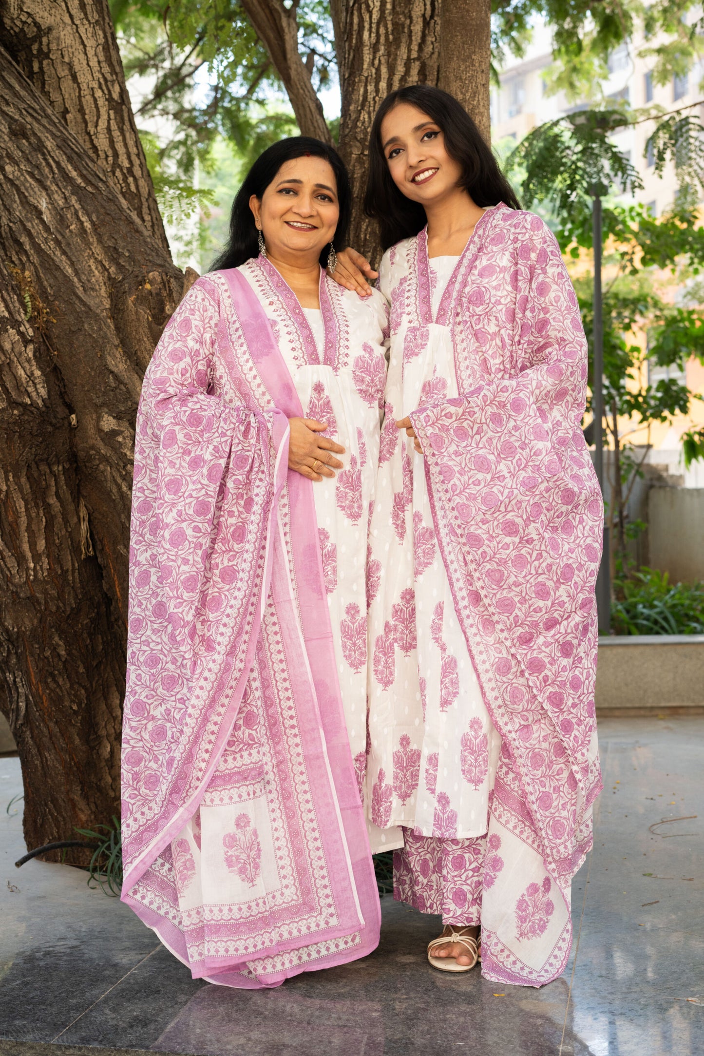 Whispering Lavender Florals A-Line Kurta Set With Dupatta