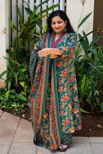 Emerald Bloom A Line Kurta Set With Dupatta