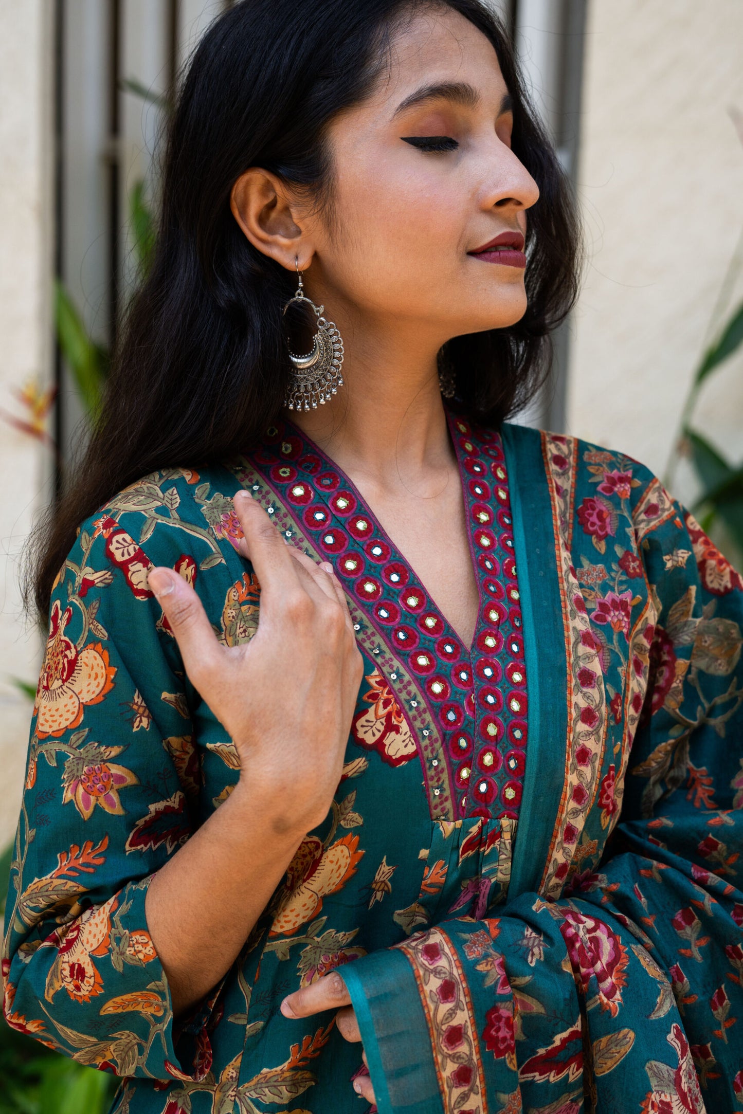 Emerald Bloom A Line Kurta Set With Dupatta