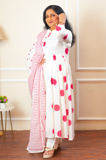 Polka Dazzle Kurta Set With Dupatta