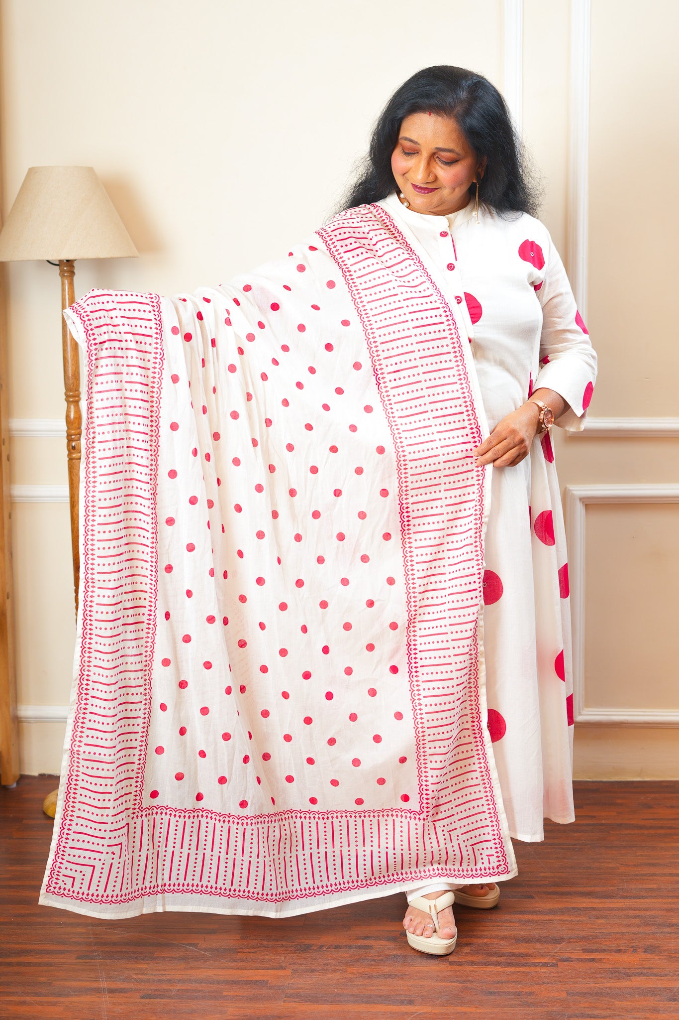 Polka Dazzle Kurta Set With Dupatta