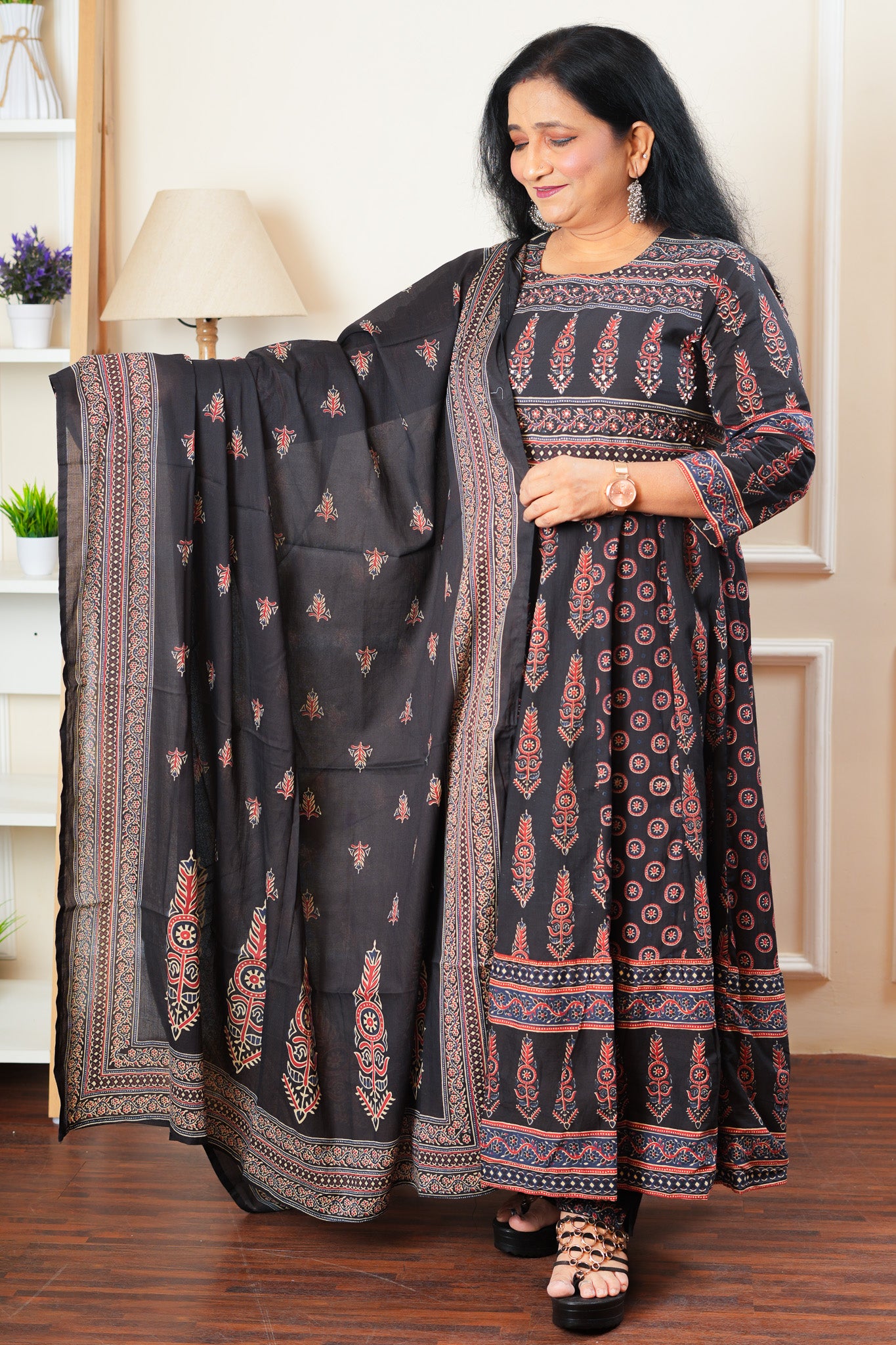 Midnight Indian Mosaic Anarkali Kurta Set With Dupatta