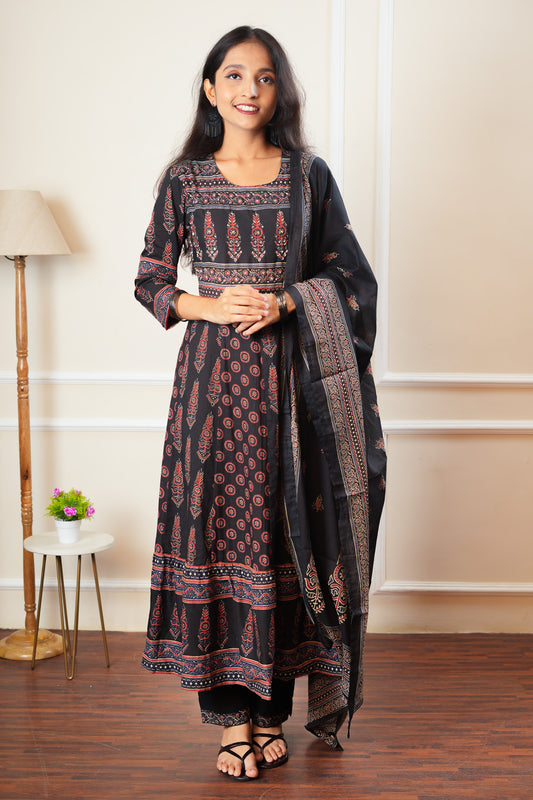 Midnight Indian Mosaic Anarkali Kurta Set With Dupatta