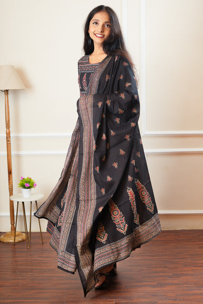 Midnight Indian Mosaic Anarkali Kurta Set With Dupatta