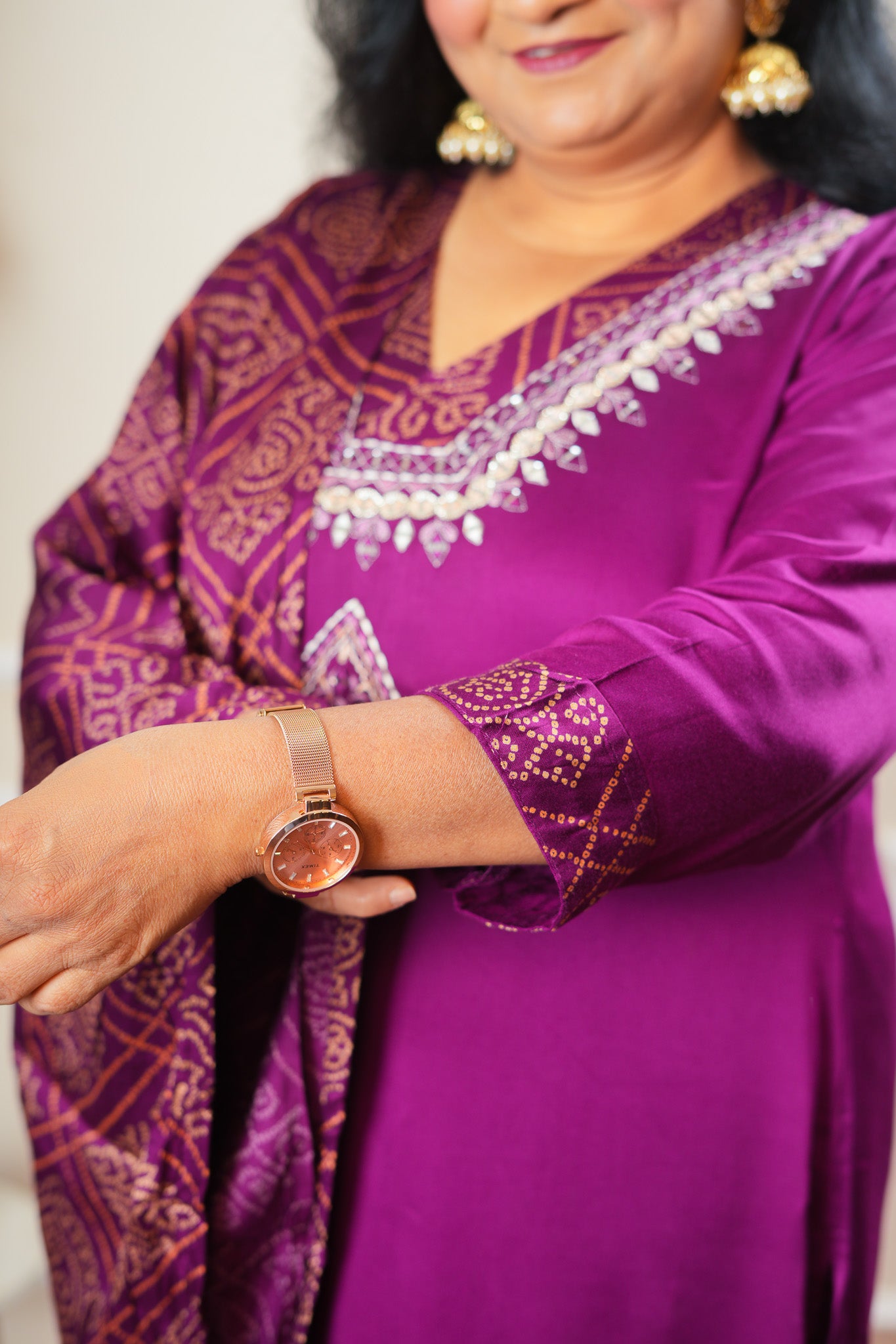 Ethereal Bandhani Kurta Set With Dupatta - Dark Purple