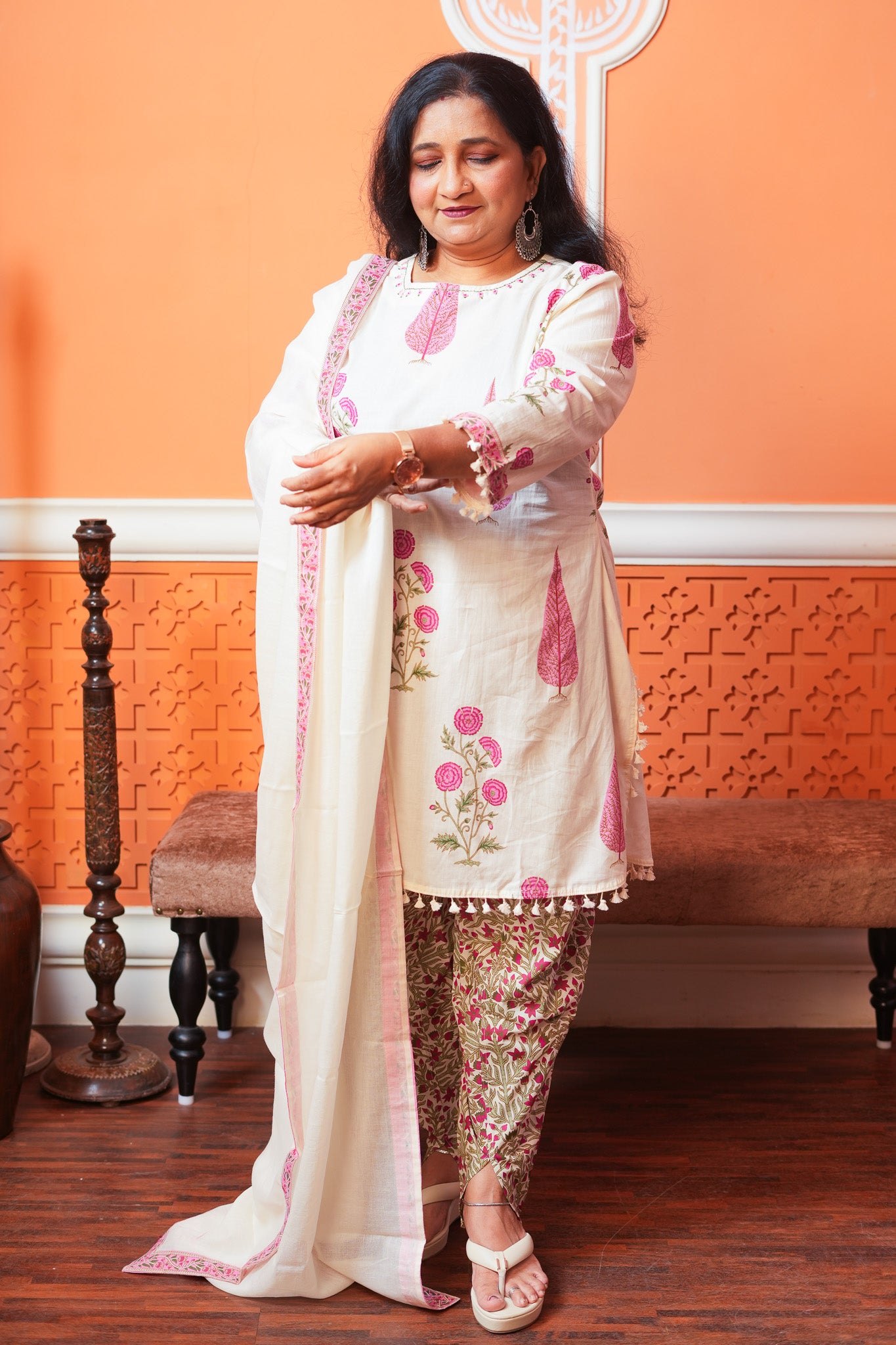 Floral Whispers Dhoti Kurta Set With Dupatta