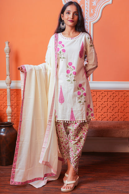 Floral Whispers Dhoti Kurta Set With Dupatta