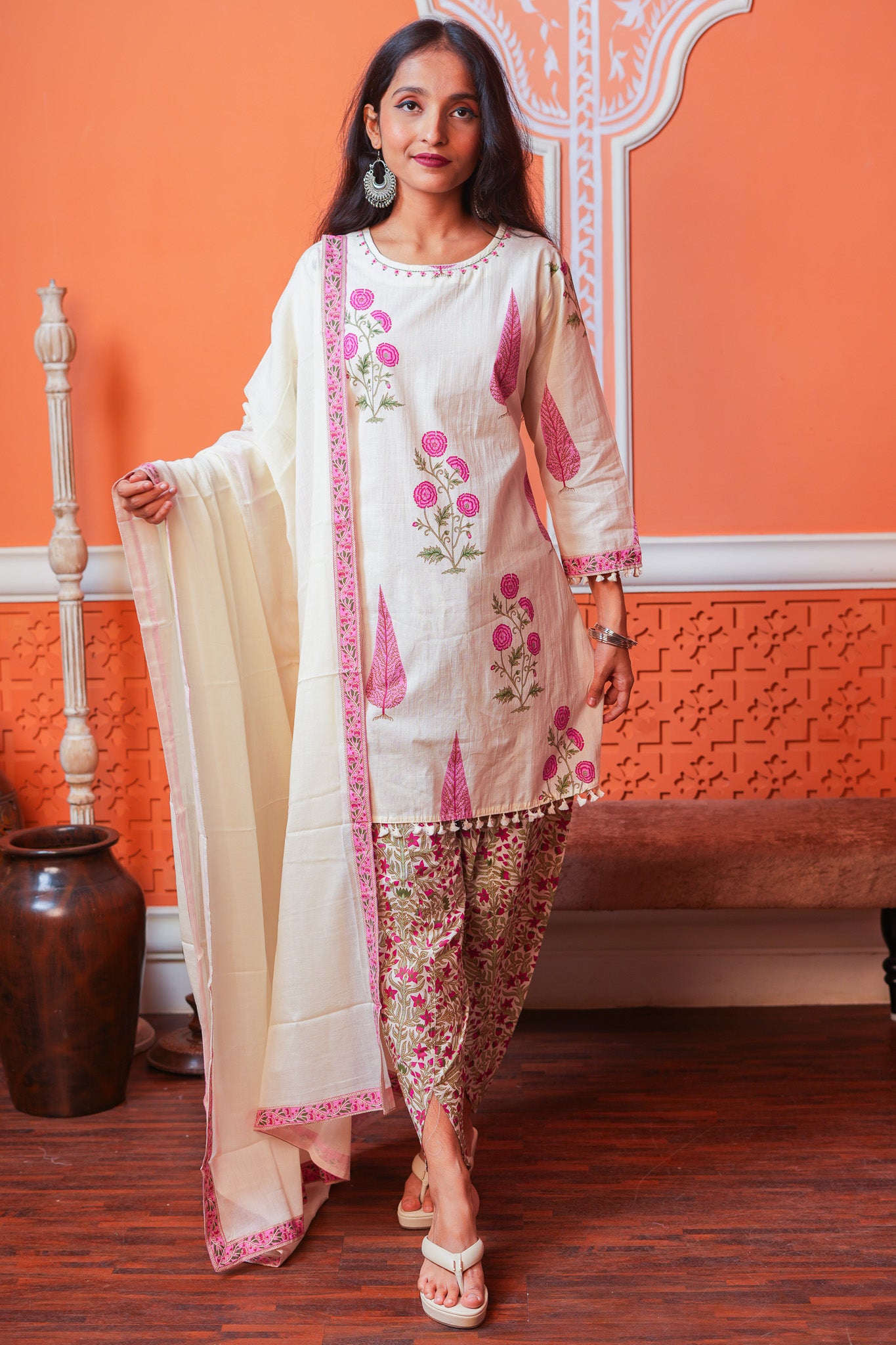 Floral Whispers Dhoti Kurta Set With Dupatta