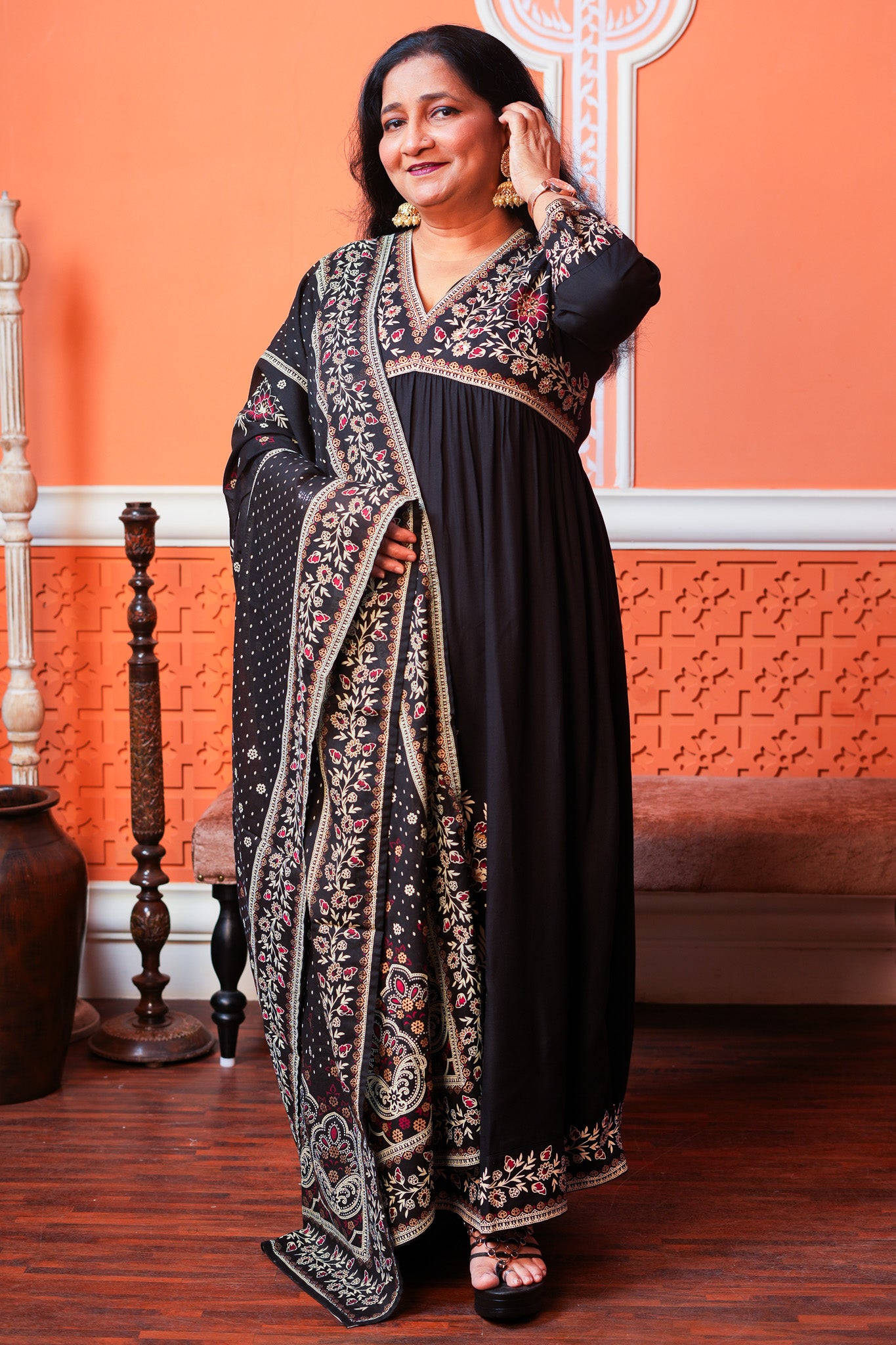 Mystic Majesty Kurta Set With Dupatta - Black