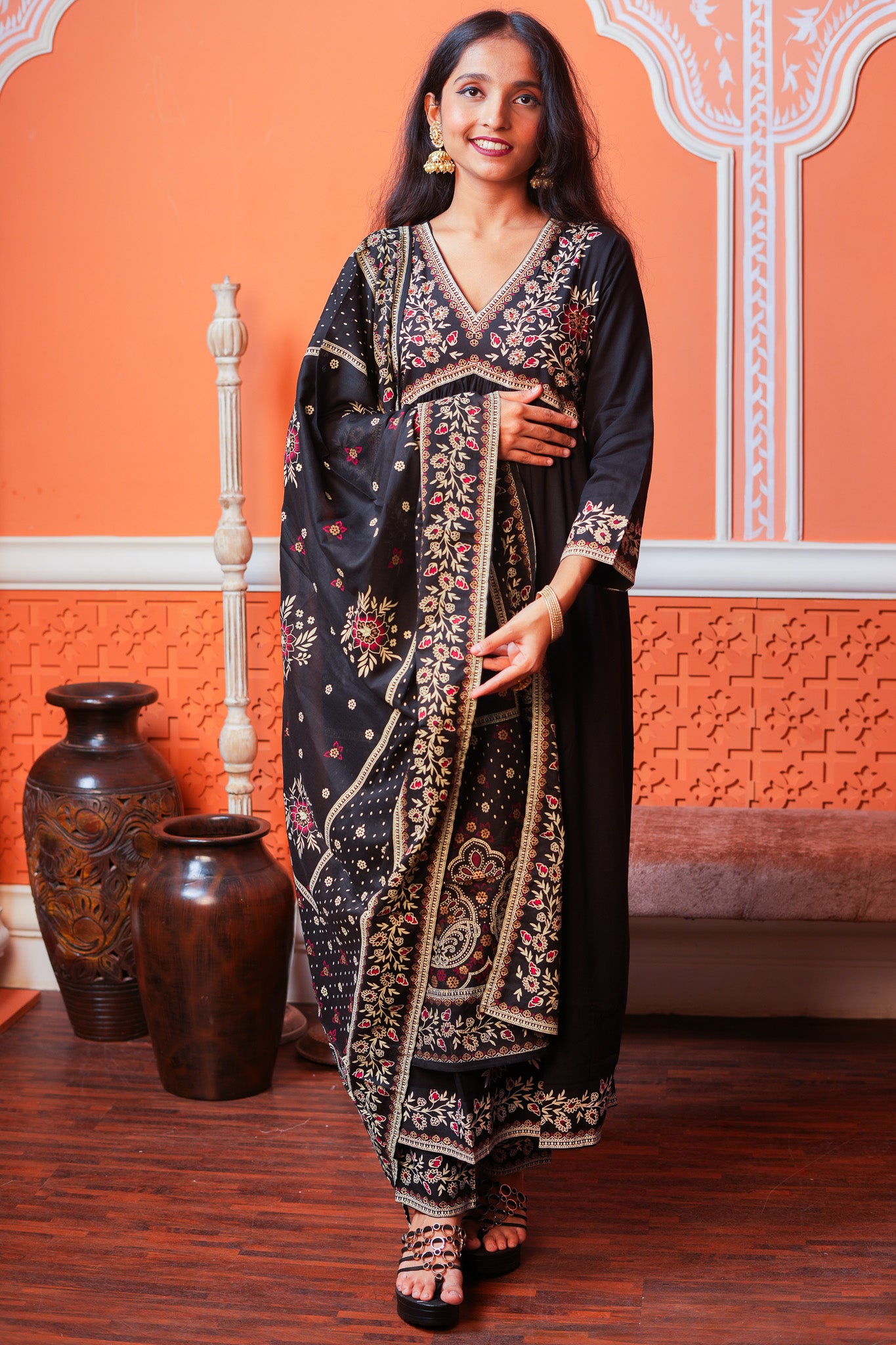 Mystic Majesty Kurta Set With Dupatta - Black