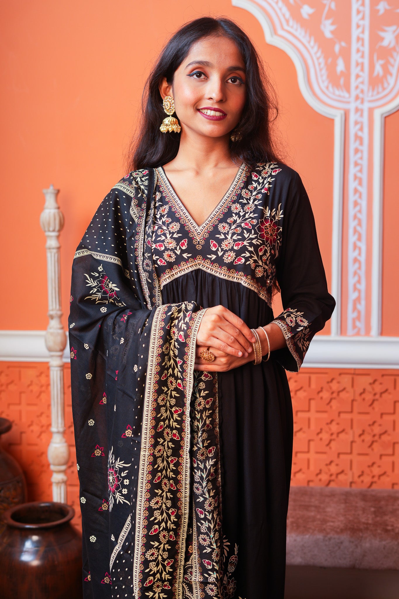 Mystic Majesty Kurta Set With Dupatta - Black