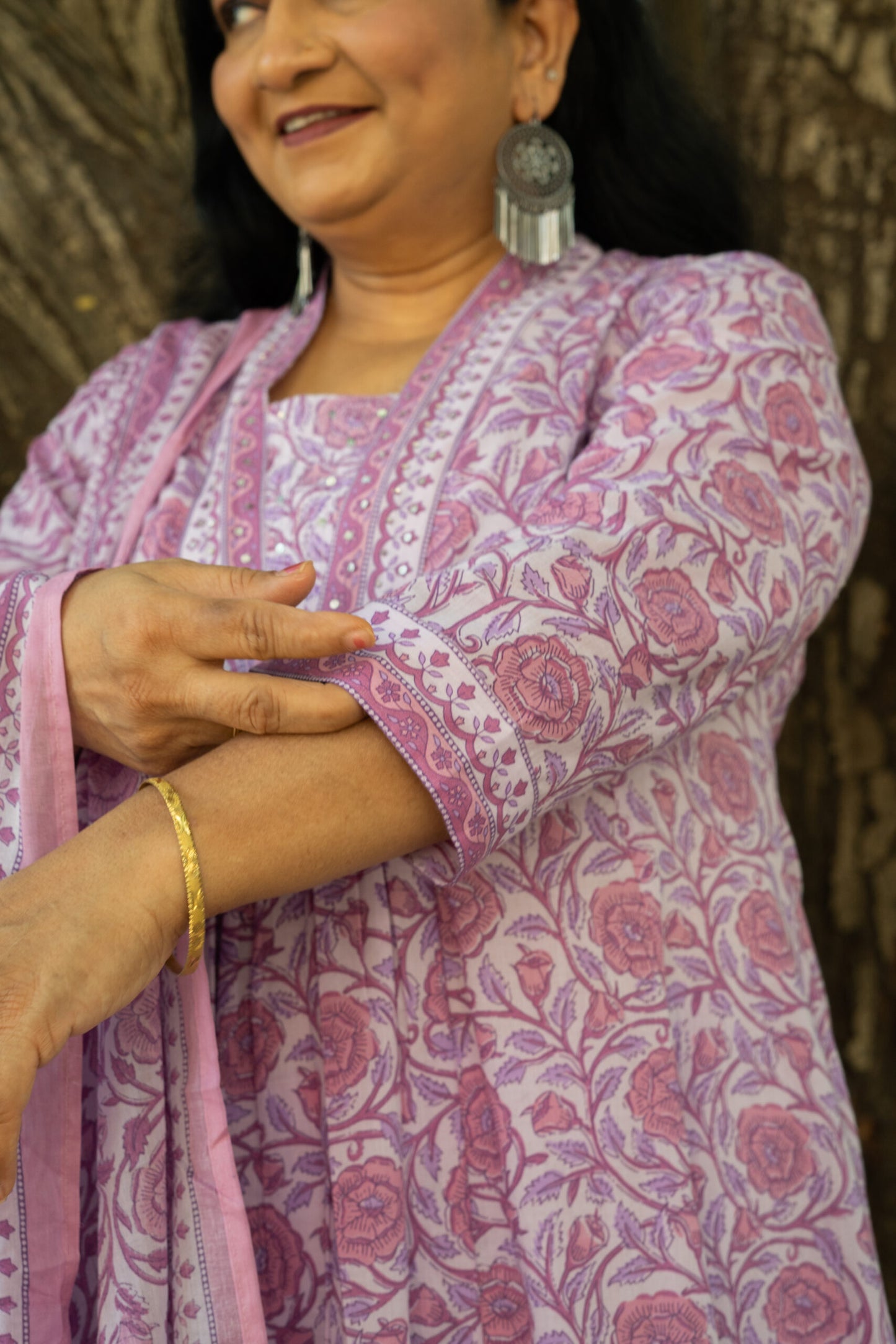 Lilac Bloom Printed Kurta Set With Dupatta