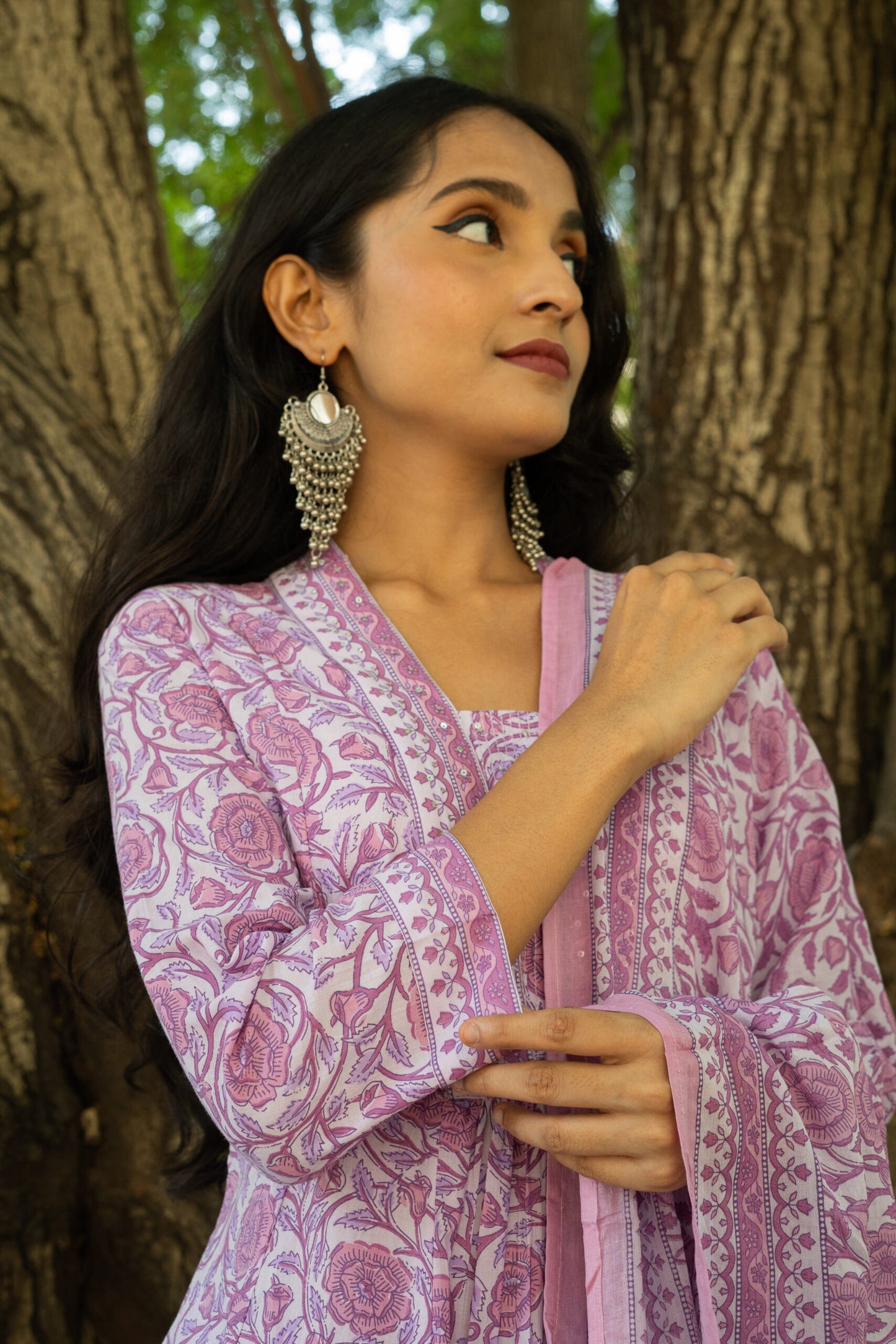 Lilac Bloom Printed Kurta Set With Dupatta