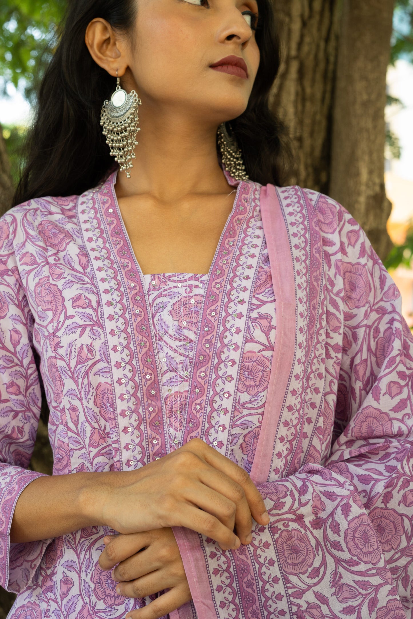 Lilac Bloom Printed Kurta Set With Dupatta