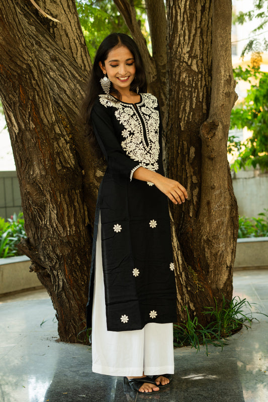 Starry Night Garden Chikankari Kurti