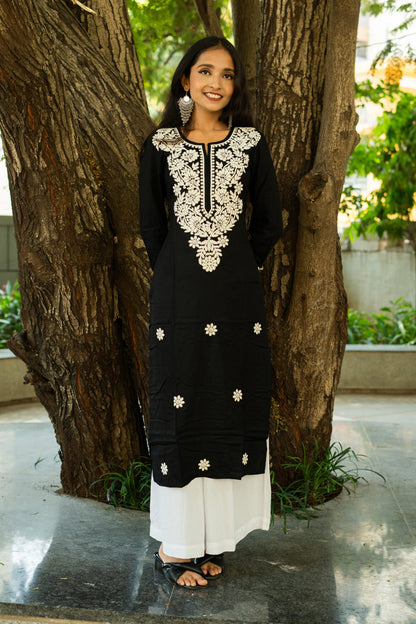 Starry Night Garden Chikankari Kurti