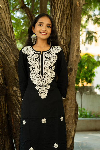 Starry Night Garden Chikankari Kurti