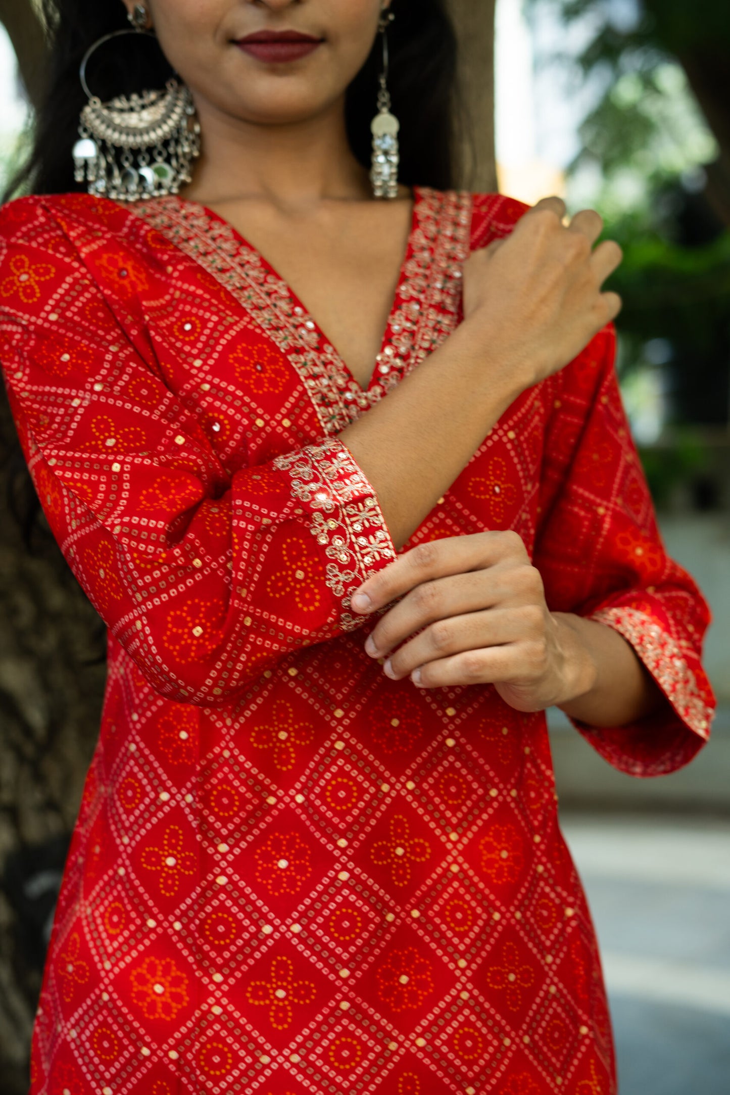 Regal Red Bandhani Printed Straight Kurti