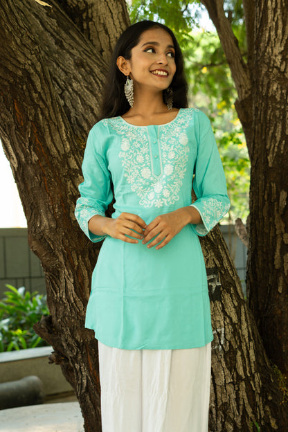 Ocean Breeze Chikankari Kurti