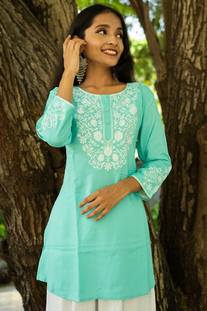 Ocean Breeze Chikankari Kurti