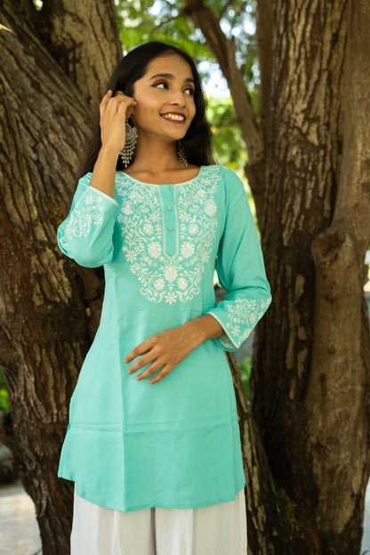 Ocean Breeze Chikankari Kurti