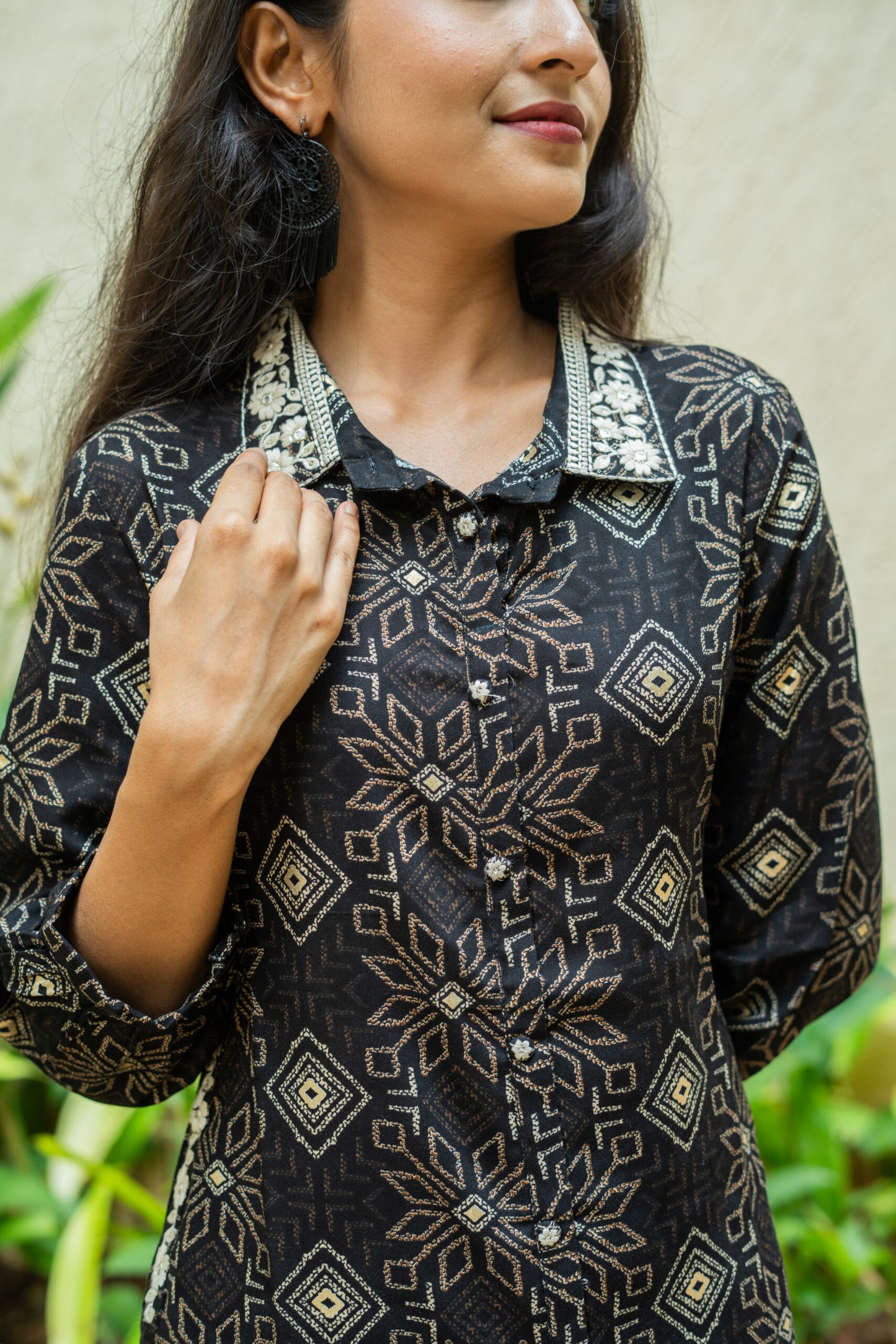 Black Bandhani Splendor Straight Kurti