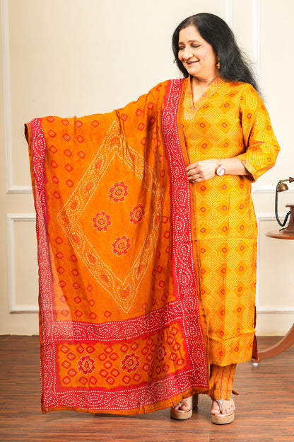 Kesar Bandhani Kurta Set With Dupatta