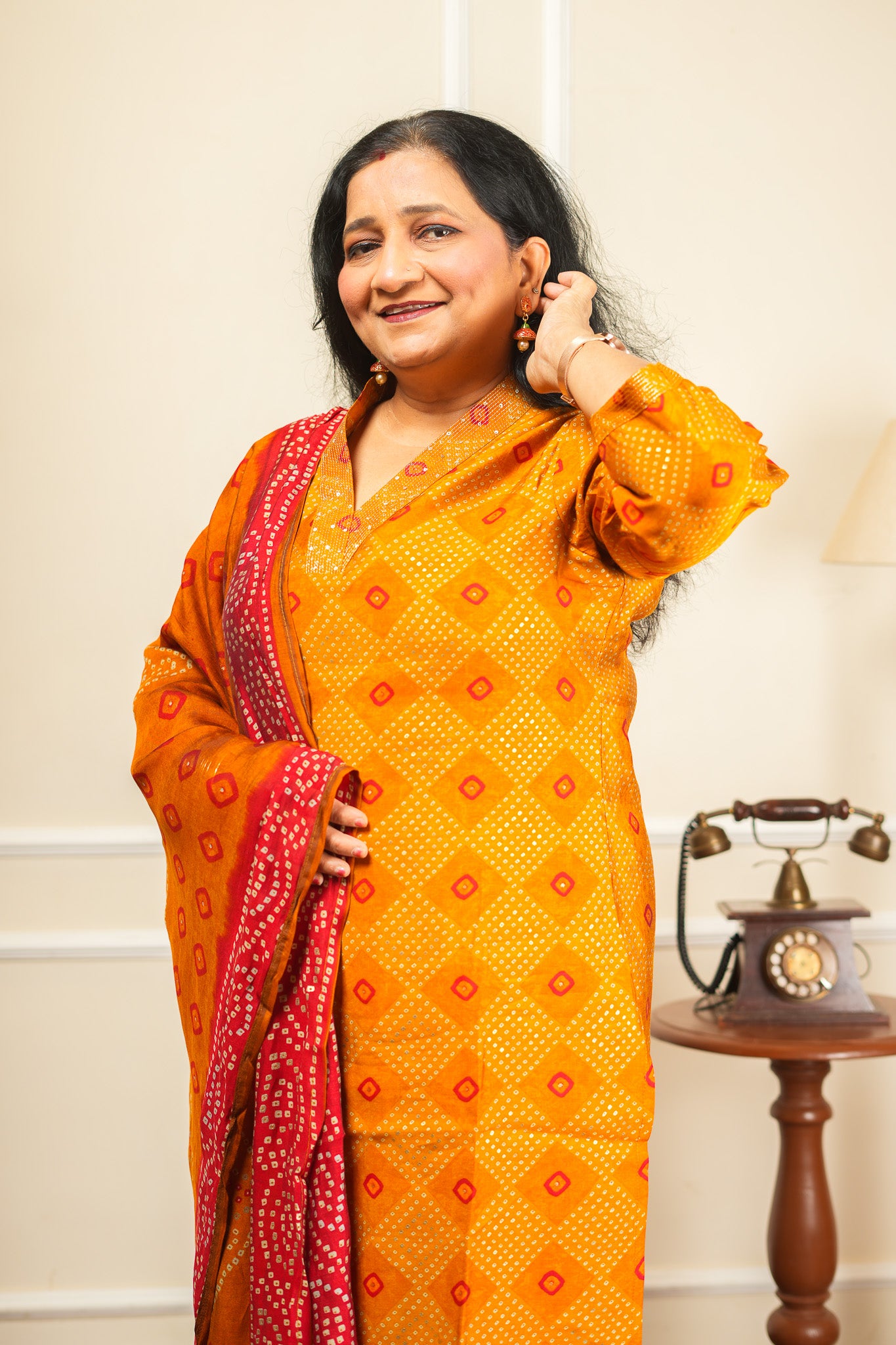 Kesar Bandhani Kurta Set With Dupatta