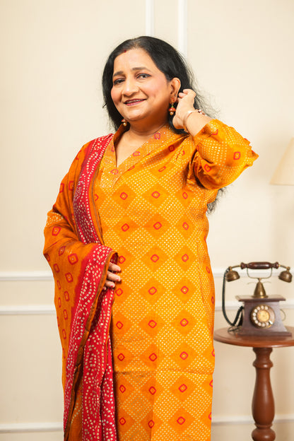 Kesar Bandhani Kurta Set With Dupatta