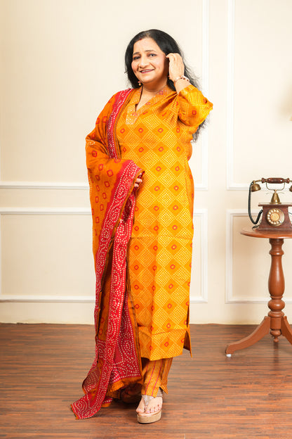 Kesar Bandhani Kurta Set With Dupatta