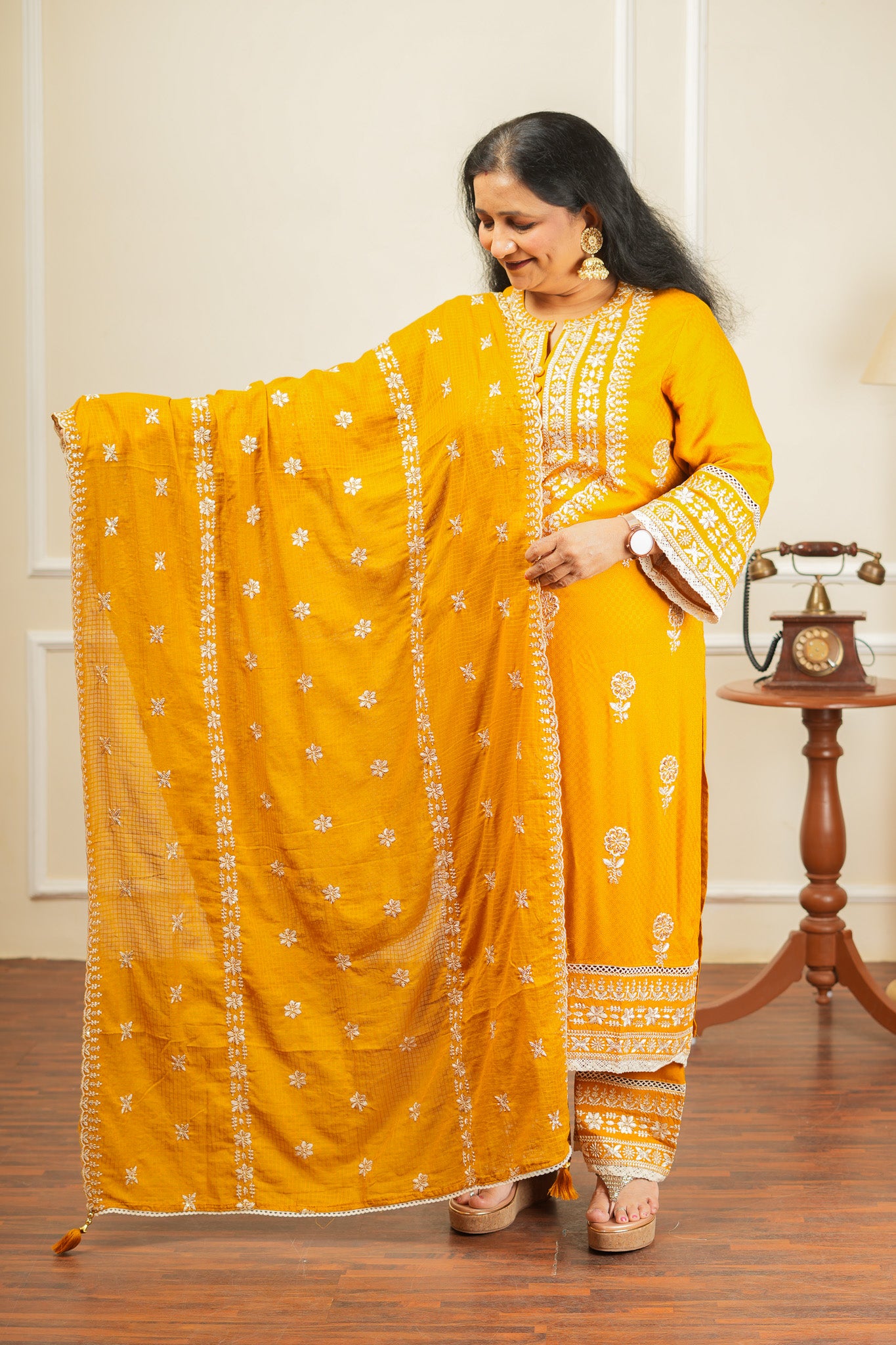 Phool Phushp Kurta Set With Dupatta - Yellow