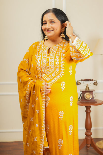 Phool Phushp Kurta Set With Dupatta - Yellow