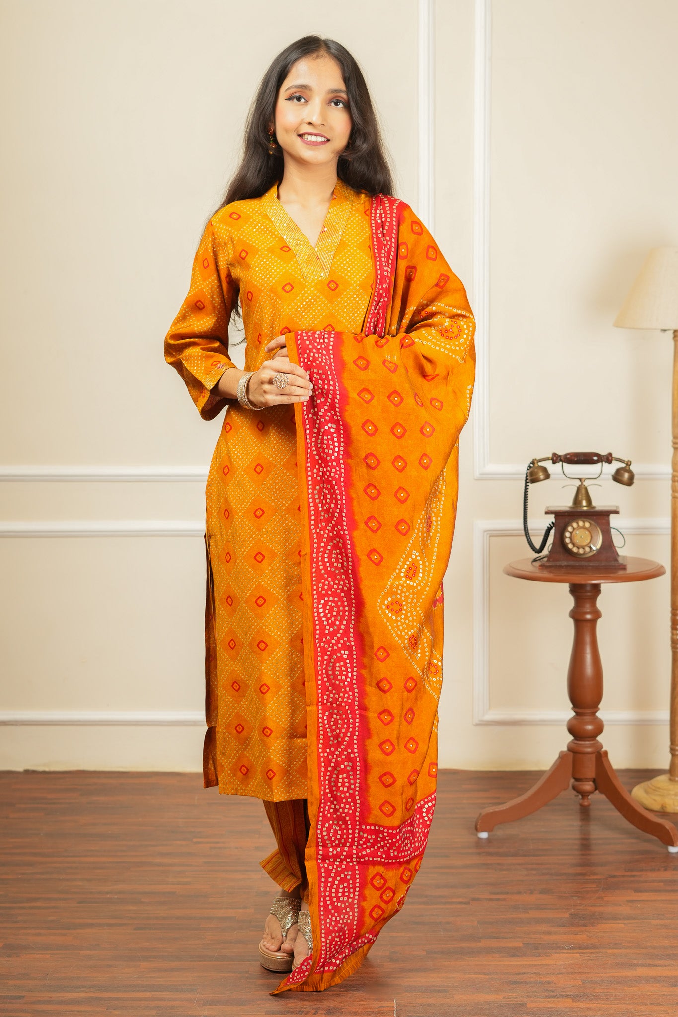 Kesar Bandhani Kurta Set With Dupatta