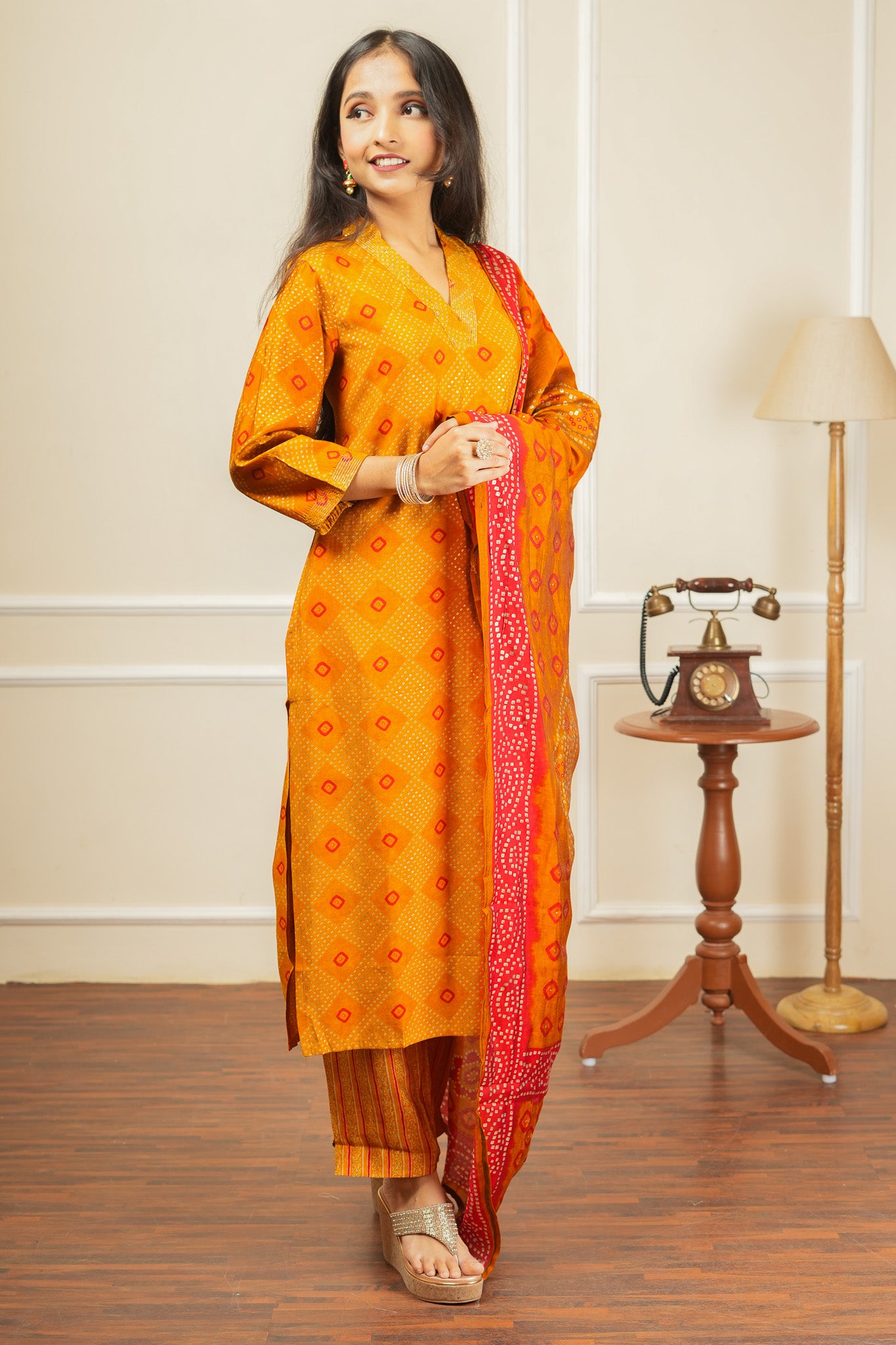 Kesar Bandhani Kurta Set With Dupatta