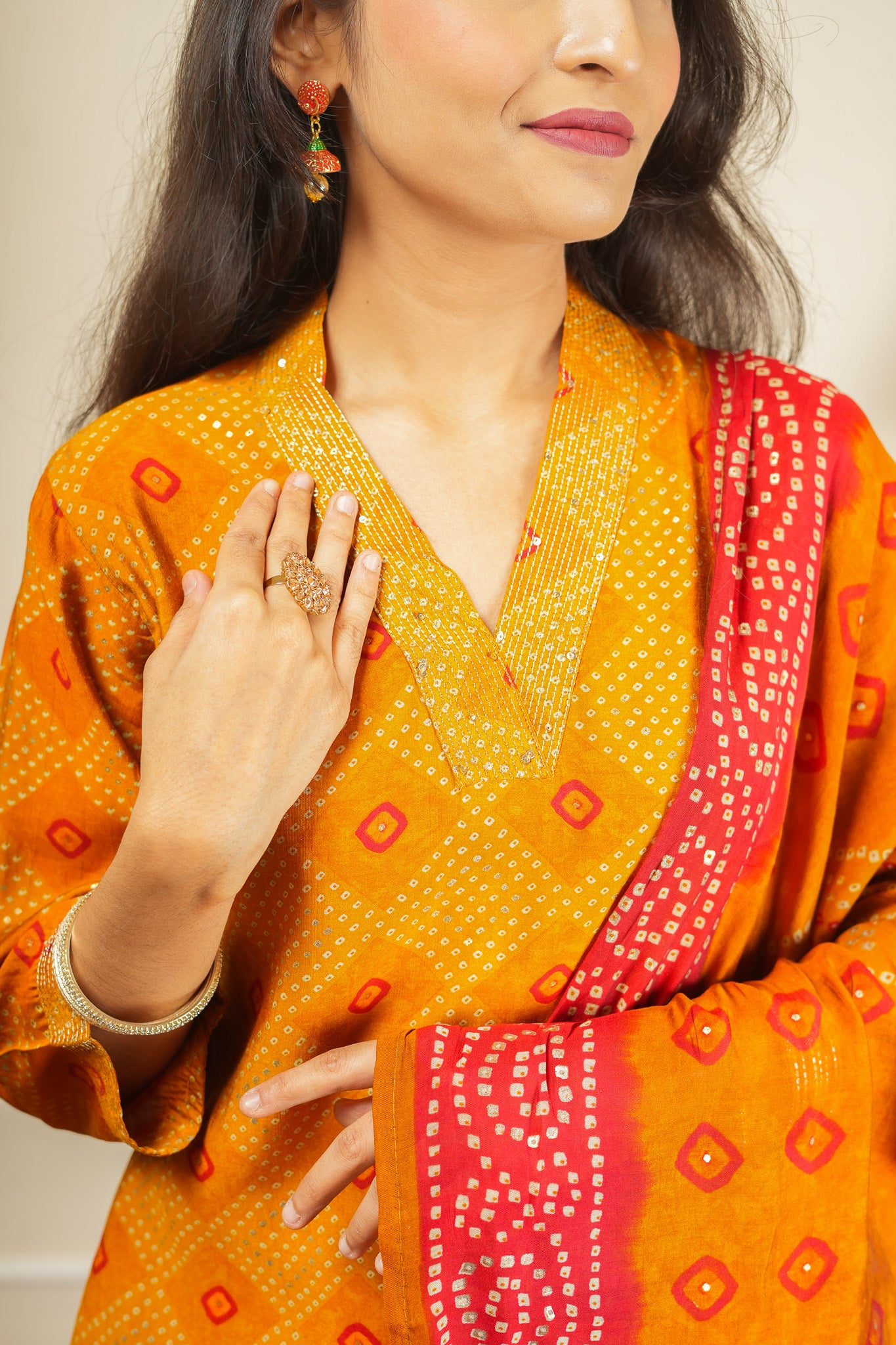 Kesar Bandhani Kurta Set With Dupatta