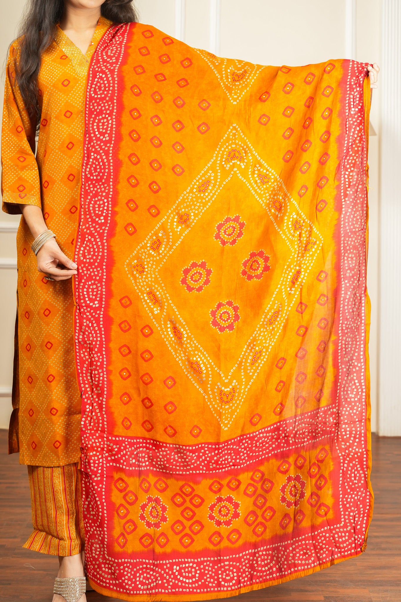 Kesar Bandhani Kurta Set With Dupatta