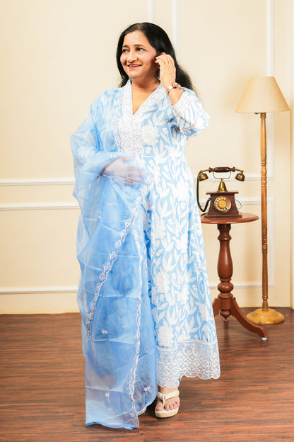 Gulab Dhara Kurta Set With Dupatta - Blue