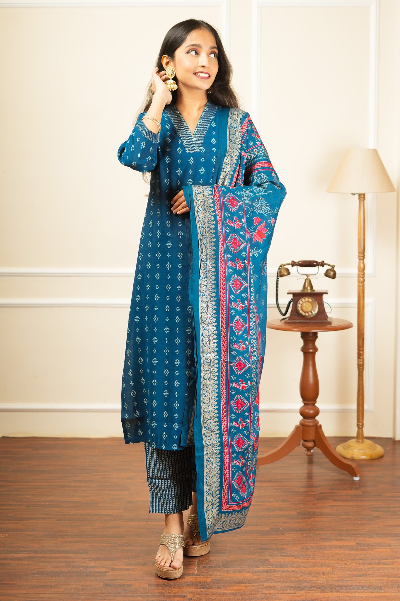 Neel Kamal Bandhani Kurta Set With Dupatta