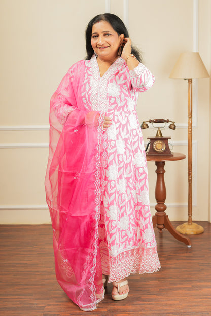 Gulab Dhara Kurta Set With Dupatta - Pink