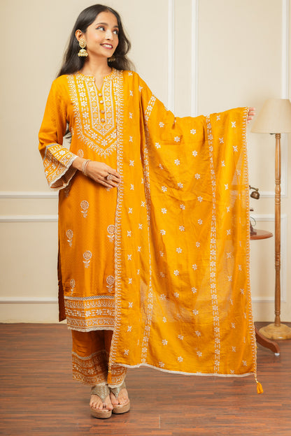 Phool Phushp Kurta Set With Dupatta - Yellow