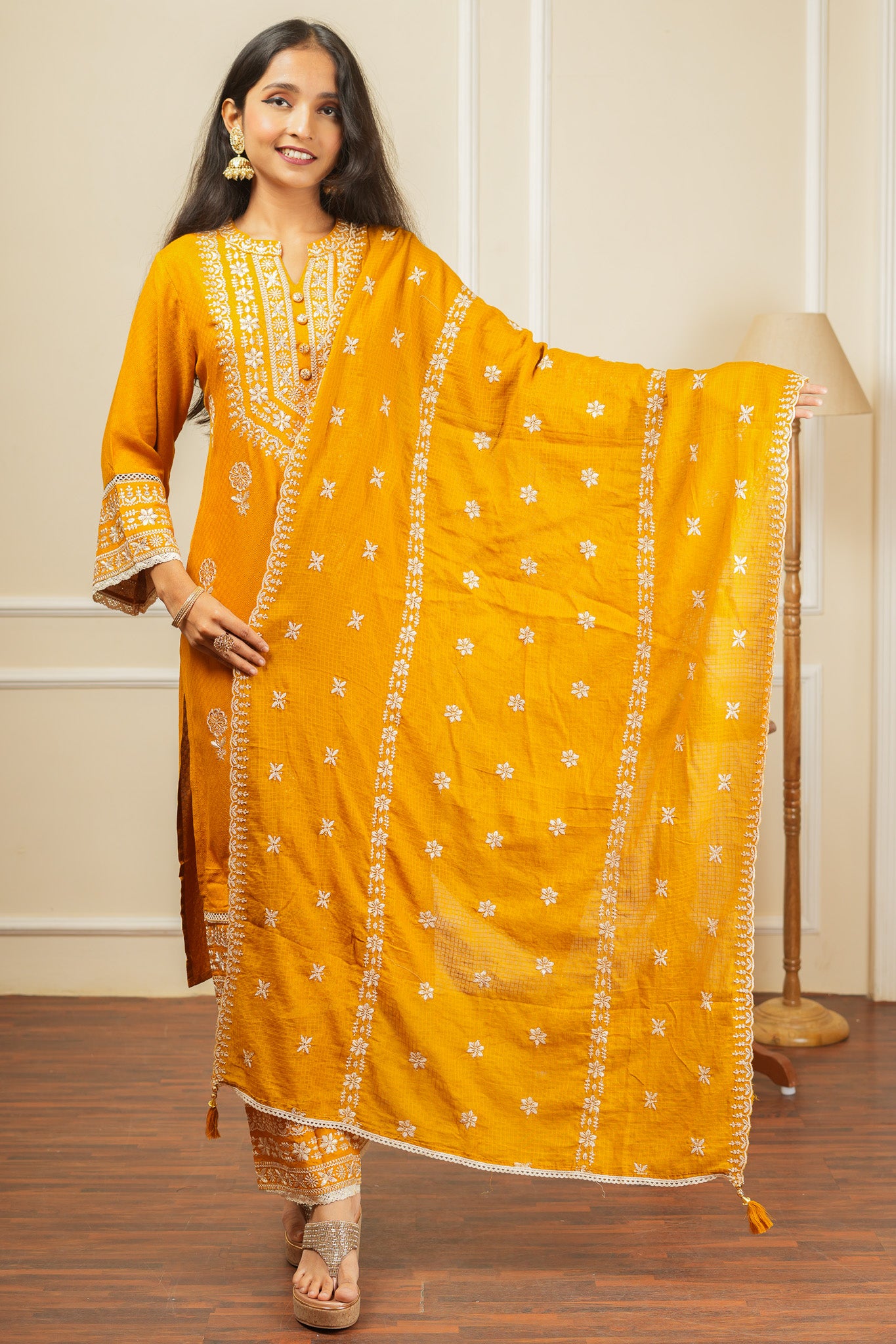 Phool Phushp Kurta Set With Dupatta - Yellow