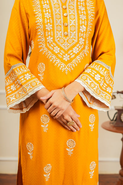 Phool Phushp Kurta Set With Dupatta - Yellow