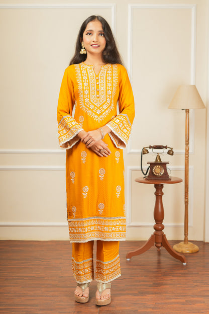 Phool Phushp Kurta Set With Dupatta - Yellow